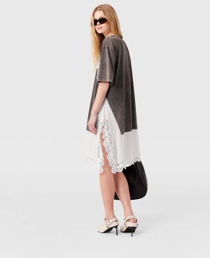 Women Dresses Stella McCartney Lace Insert TShirt Midi Dress Gray Meacutelange
