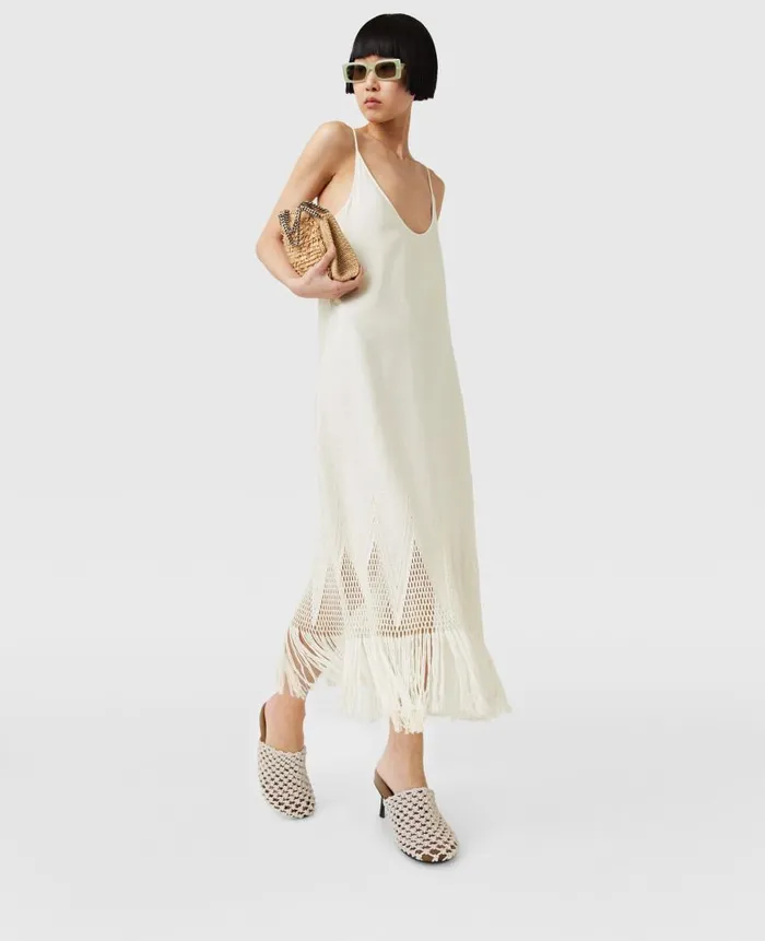 Women Dresses Stella McCartney OpenKnit Fringe Midi Dress Cream