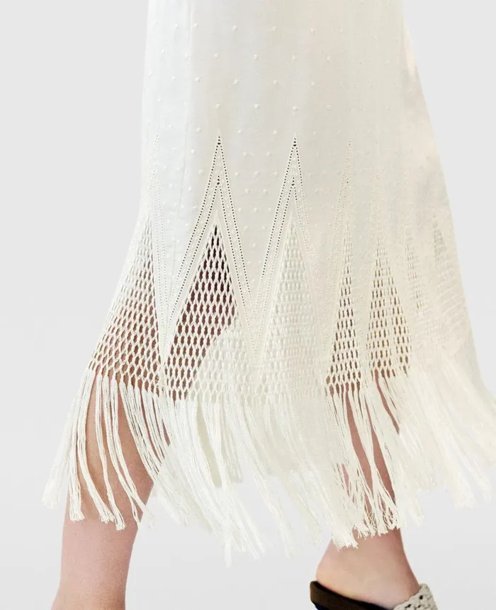Women Dresses Stella McCartney OpenKnit Fringe Midi Dress Cream