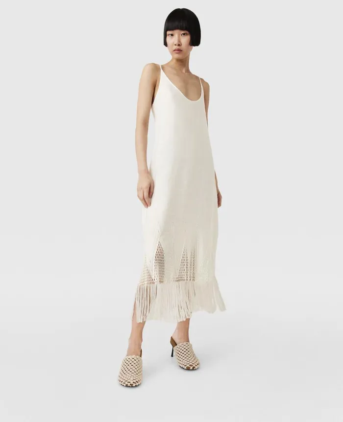 Women Dresses Stella McCartney OpenKnit Fringe Midi Dress Cream