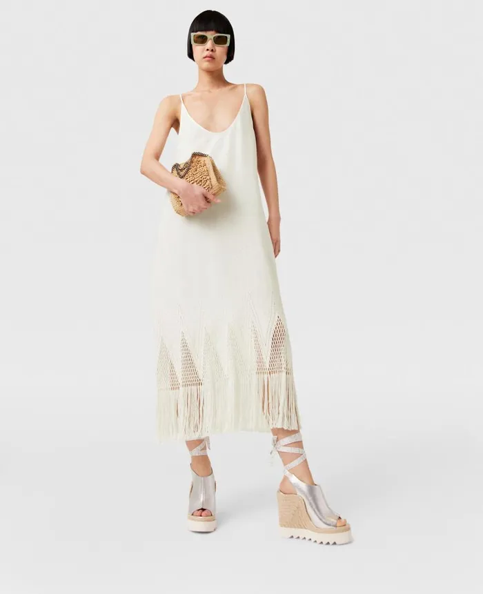 Women Dresses Stella McCartney OpenKnit Fringe Midi Dress Cream