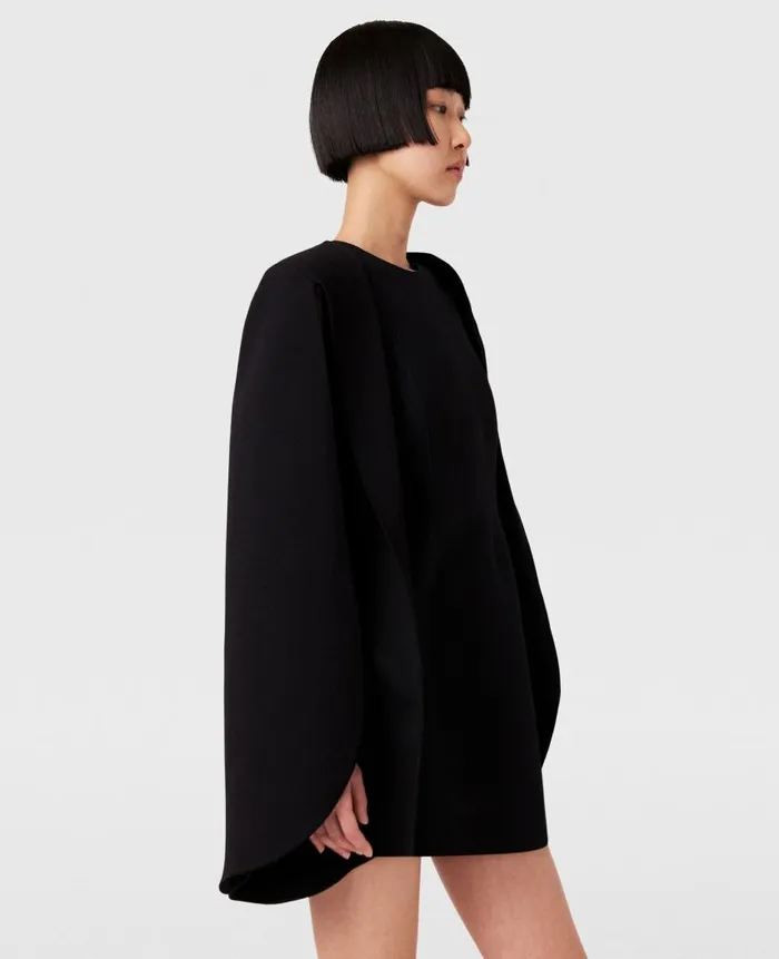 Women Dresses Stella McCartney Round Neck Cape Mini Dress Pitch Black