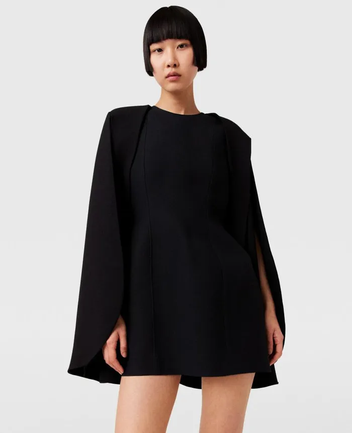 Women Dresses Stella McCartney Round Neck Cape Mini Dress Pitch Black