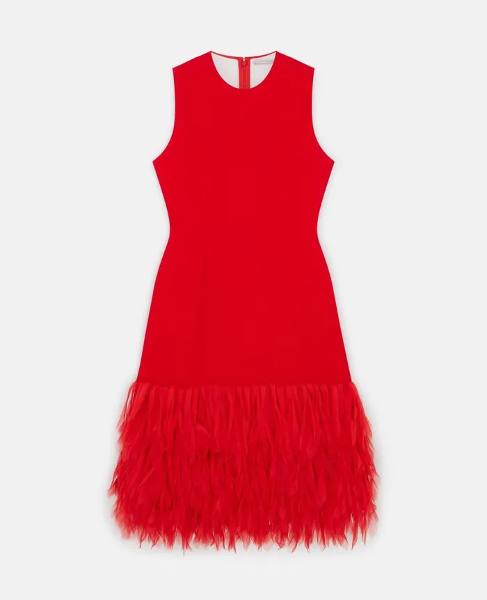 Women Dresses Stella McCartney Sleeveless Feather Midi Dress Lipstick Red