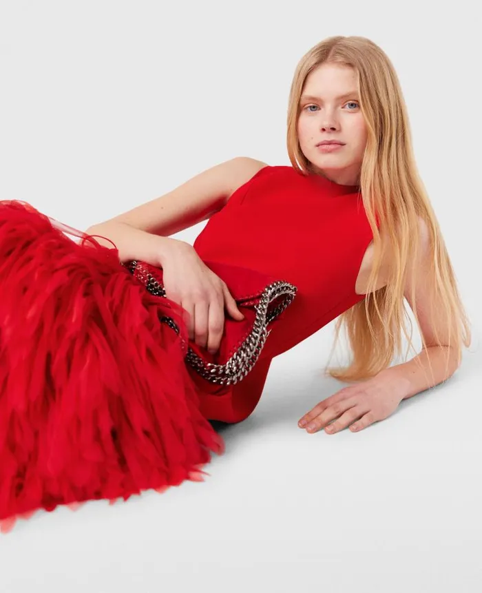 Women Dresses Stella McCartney Sleeveless Feather Midi Dress Lipstick Red