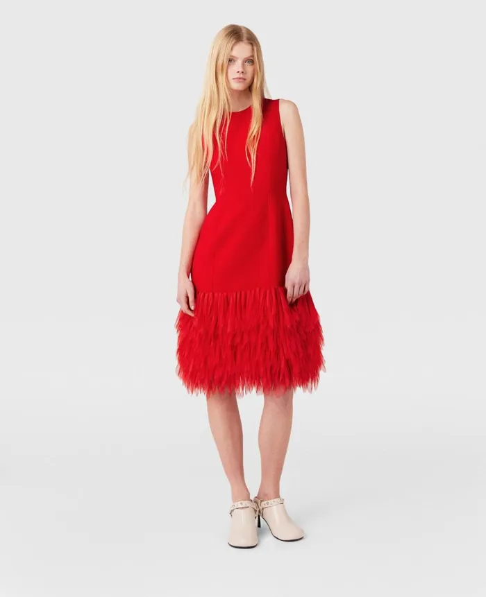 Women Dresses Stella McCartney Sleeveless Feather Midi Dress Lipstick Red