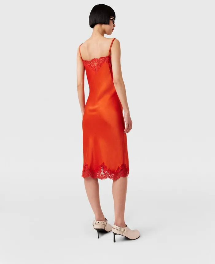 Women Dresses Stella McCartney Sleeveless Lace Satin Midi Dress Blood Orange