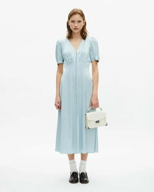 Women Dresses The Kooples Blue Jacquard PolkaDot Maxi Dress Baby Blue