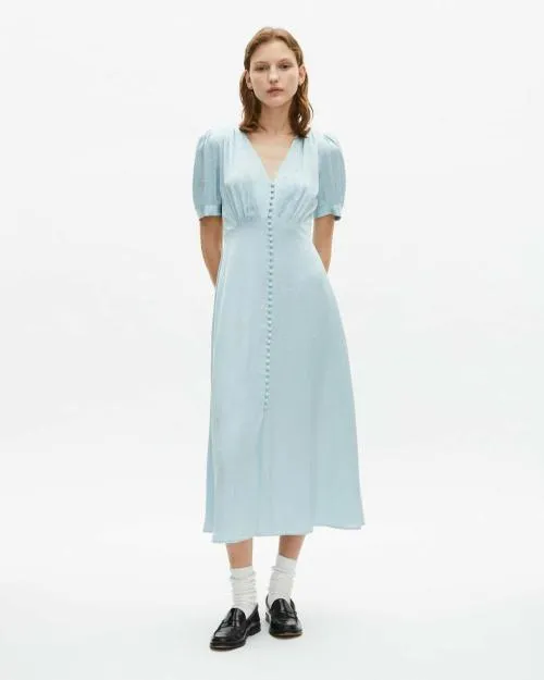 Women Dresses The Kooples Blue Jacquard PolkaDot Maxi Dress Baby Blue