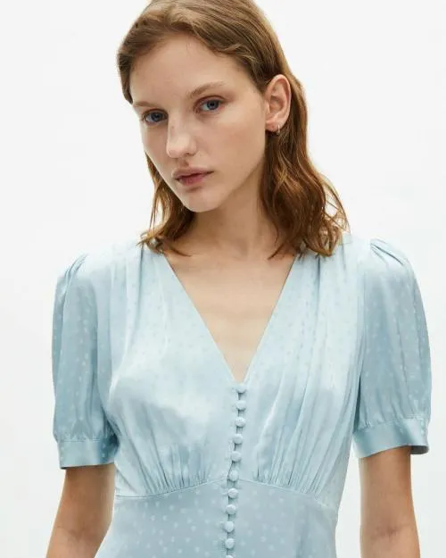 Women Dresses The Kooples Blue Jacquard PolkaDot Maxi Dress Baby Blue