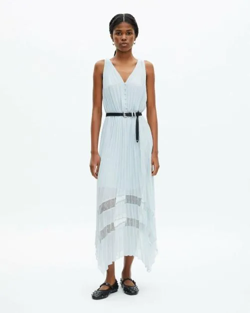 Women Dresses The Kooples Light Blue Plumetis Long Pleated Dress Baby Blue