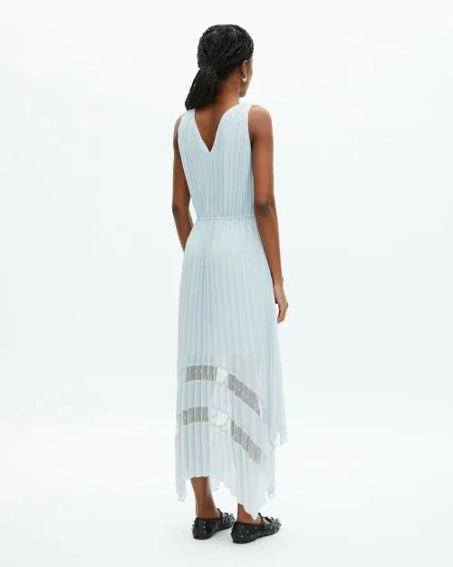 Women Dresses The Kooples Light Blue Plumetis Long Pleated Dress Baby Blue