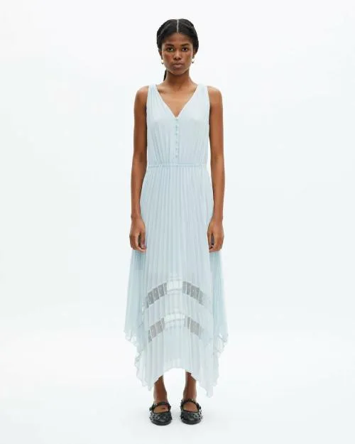 Women Dresses The Kooples Light Blue Plumetis Long Pleated Dress Baby Blue