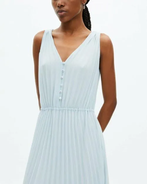 Women Dresses The Kooples Light Blue Plumetis Long Pleated Dress Baby Blue