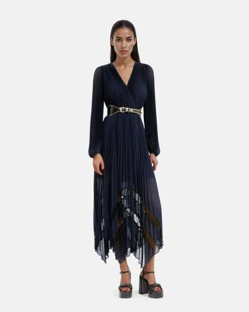 Women Dresses The Kooples Long Blue Navy Pleated Dress Navy