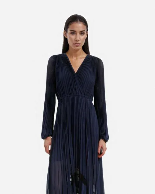 Women Dresses The Kooples Long Blue Navy Pleated Dress Navy