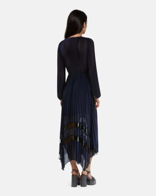 Women Dresses The Kooples Long Blue Navy Pleated Dress Navy