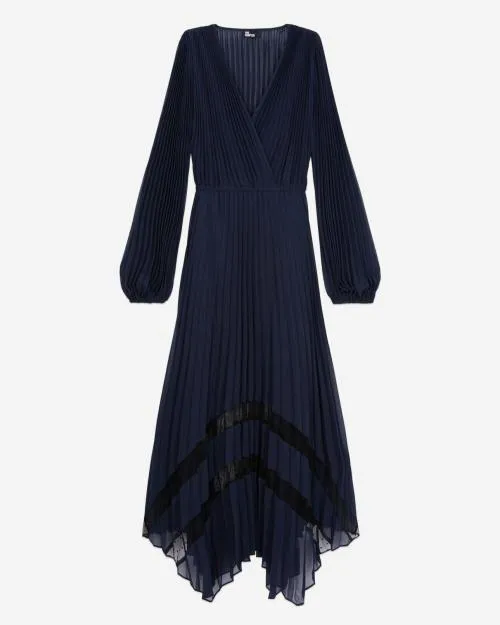 Women Dresses The Kooples Long Blue Navy Pleated Dress Navy