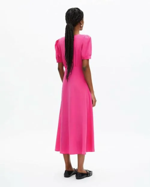 Women Dresses The Kooples Long Buttoned Dress In Pink Silk Fushia