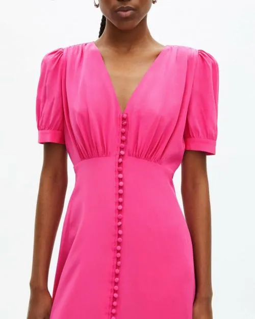 Women Dresses The Kooples Long Buttoned Dress In Pink Silk Fushia