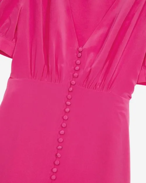 Women Dresses The Kooples Long Buttoned Dress In Pink Silk Fushia