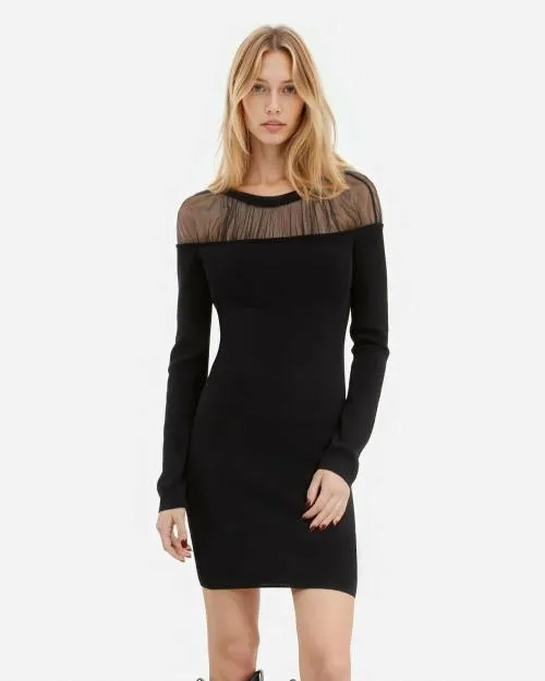 Women Dresses The Kooples Short Black Gathered Dress Black