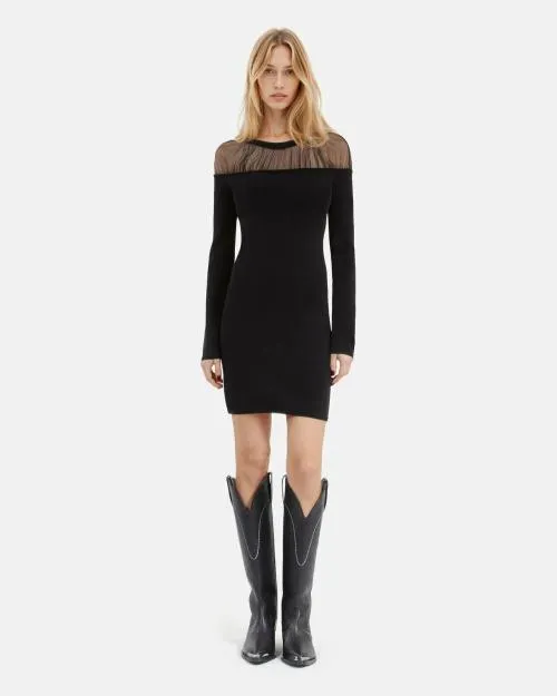 Women Dresses The Kooples Short Black Gathered Dress Black