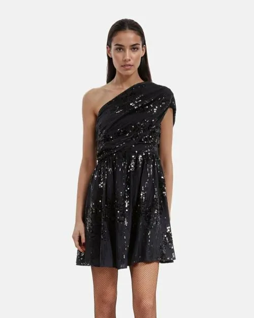 Women Dresses The Kooples Short Black Sequin Dress Black