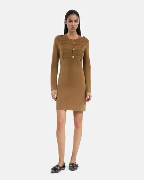 Women Dresses The Kooples Short Khaki Knit OfficerStyle Dress Kaki