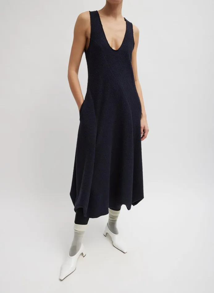 Women Dresses Tibi Boucle Knit Tank Tucked Dress Midnight Navy