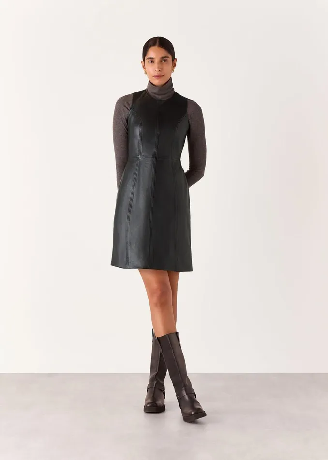 Women Dresses Whistles Black Leather Shift Dress