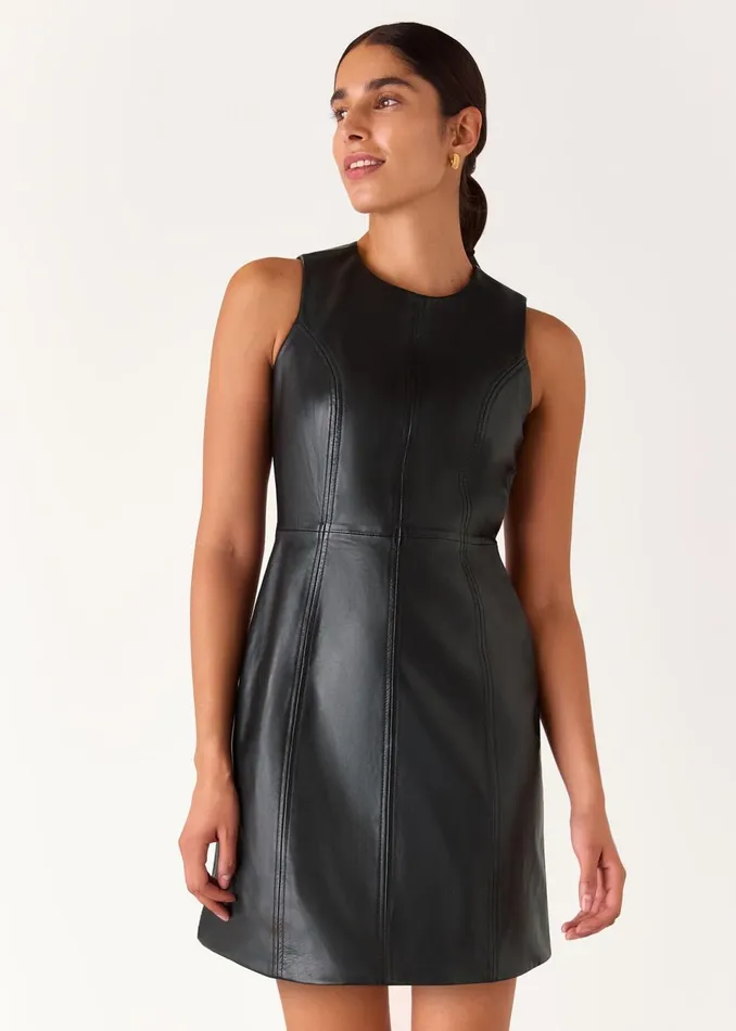 Women Dresses Whistles Black Leather Shift Dress