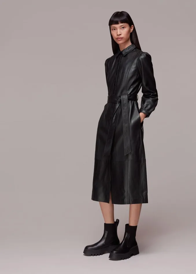 Women Dresses Whistles Black Phoebe Leather Shirt Dress