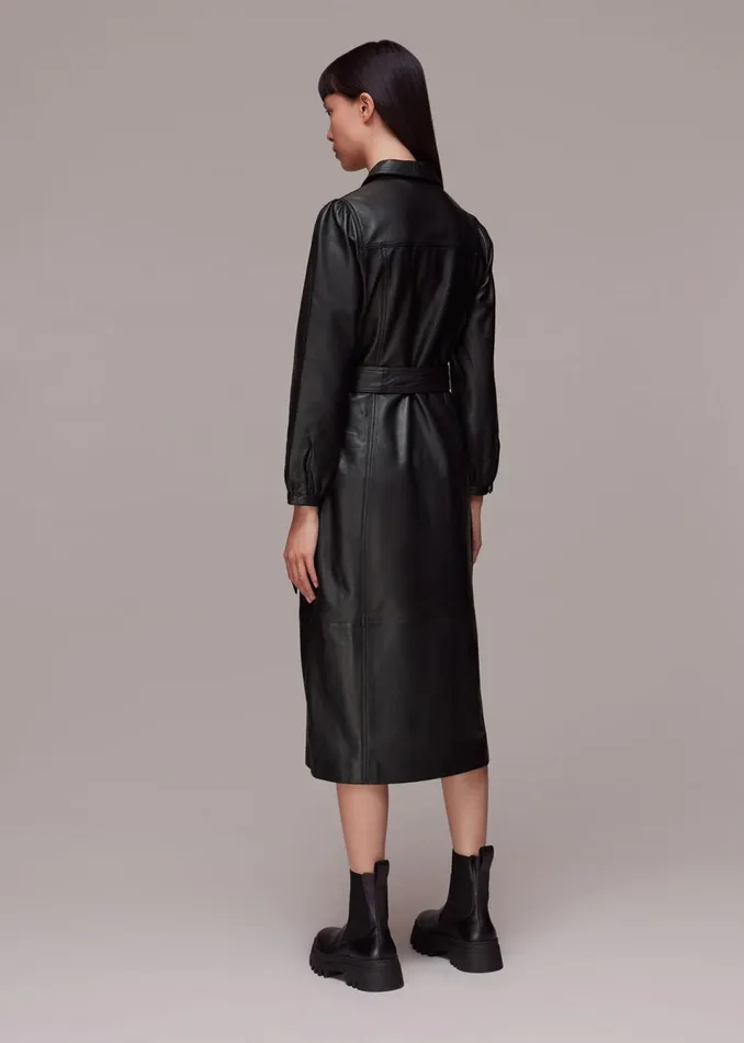 Women Dresses Whistles Black Phoebe Leather Shirt Dress