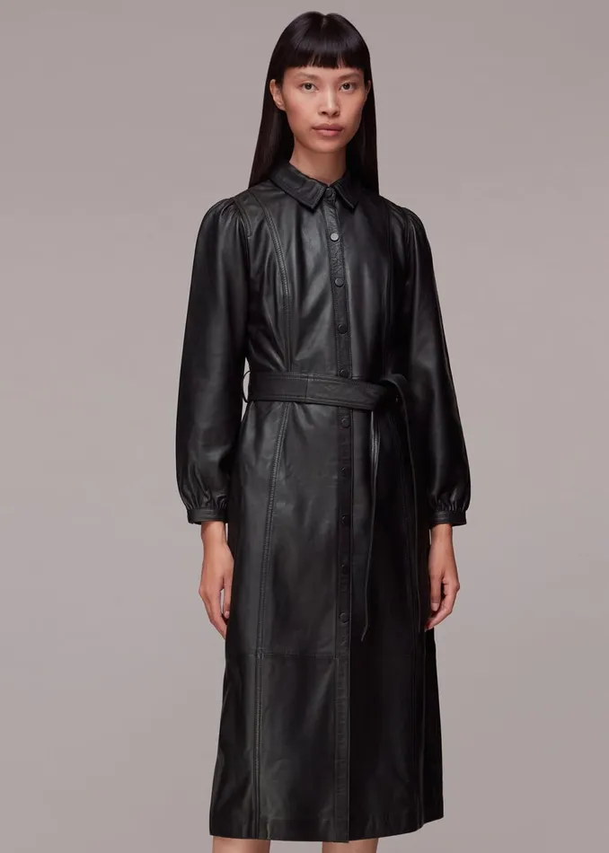 Women Dresses Whistles Black Phoebe Leather Shirt Dress