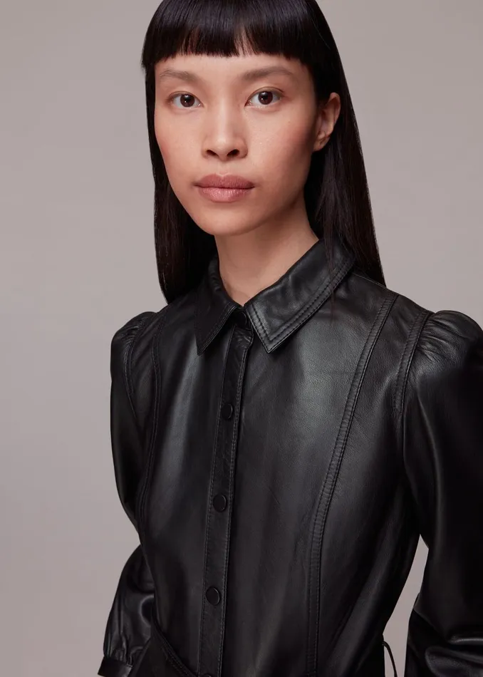 Women Dresses Whistles Black Phoebe Leather Shirt Dress