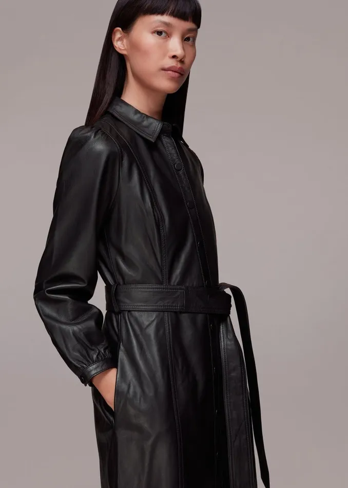 Women Dresses Whistles Black Phoebe Leather Shirt Dress