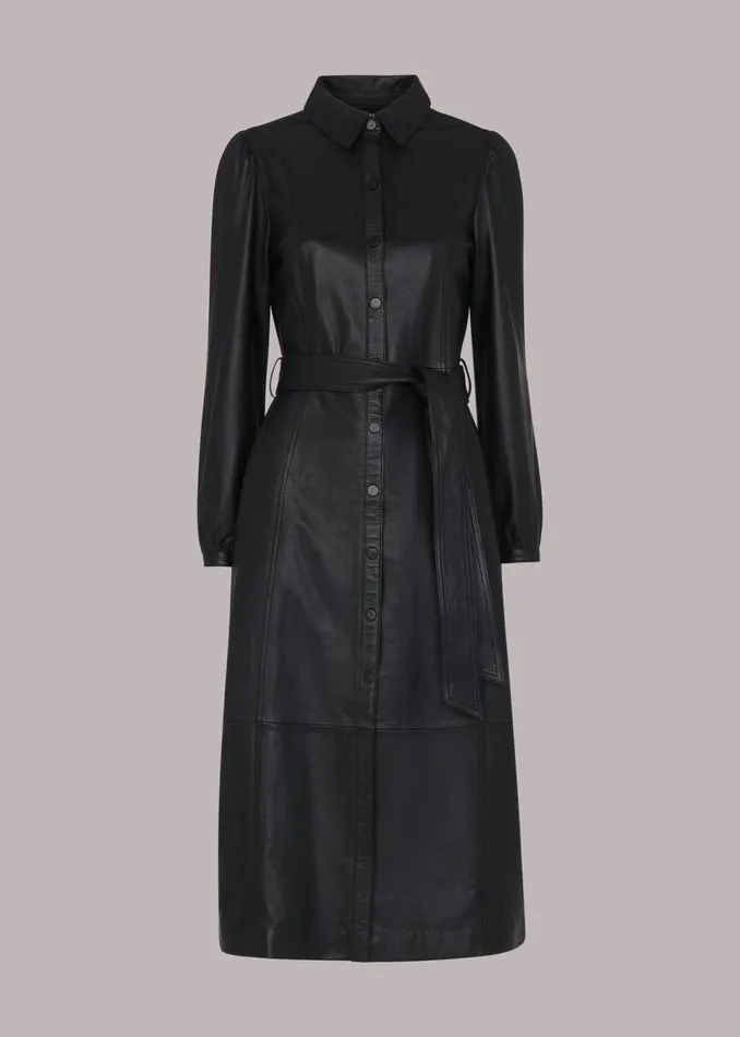 Women Dresses Whistles Black Phoebe Leather Shirt Dress