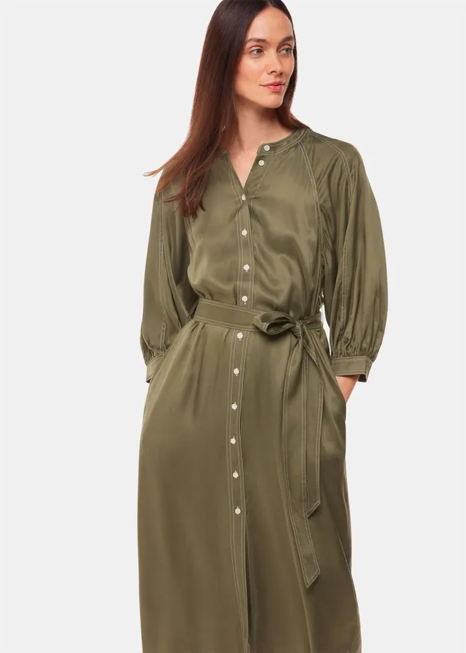 Women Dresses Whistles Khaki Mabel Topstitch Dress