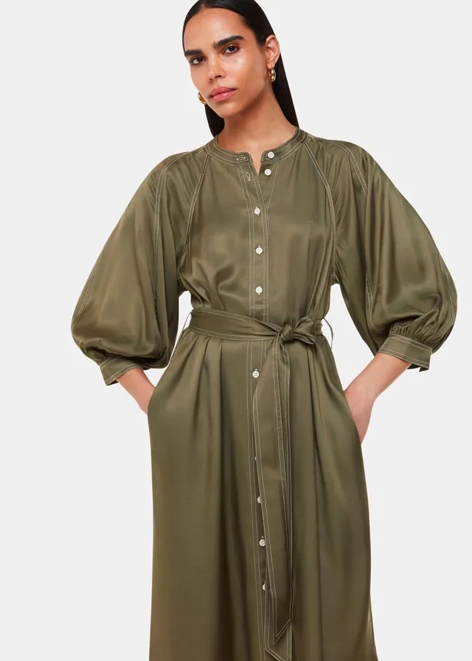 Women Dresses Whistles Khaki Mabel Topstitch Dress