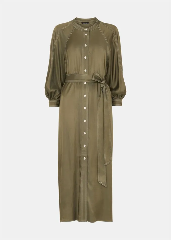 Women Dresses Whistles Khaki Mabel Topstitch Dress