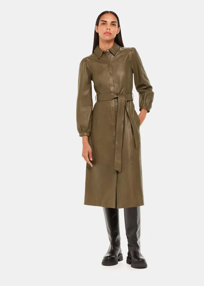 Women Dresses Whistles Khaki Phoebe Leather Shirt Dress