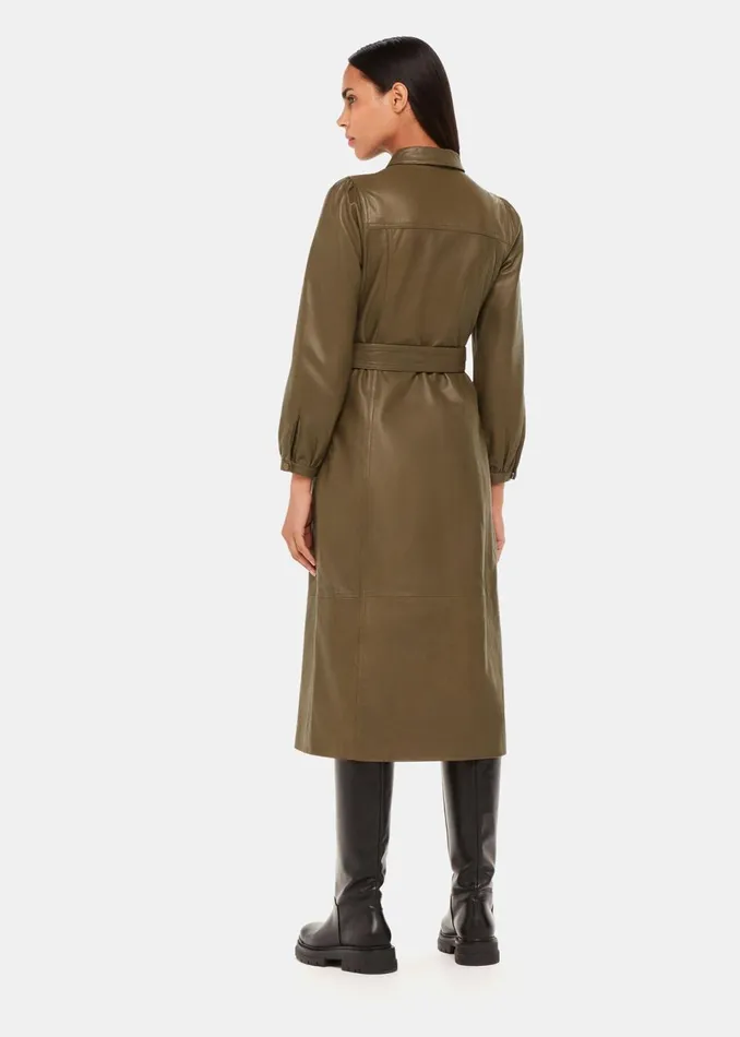 Women Dresses Whistles Khaki Phoebe Leather Shirt Dress
