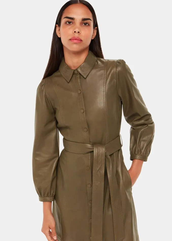 Women Dresses Whistles Khaki Phoebe Leather Shirt Dress