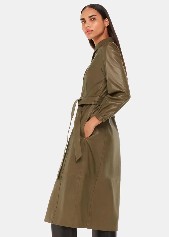 Women Dresses Whistles Khaki Phoebe Leather Shirt Dress