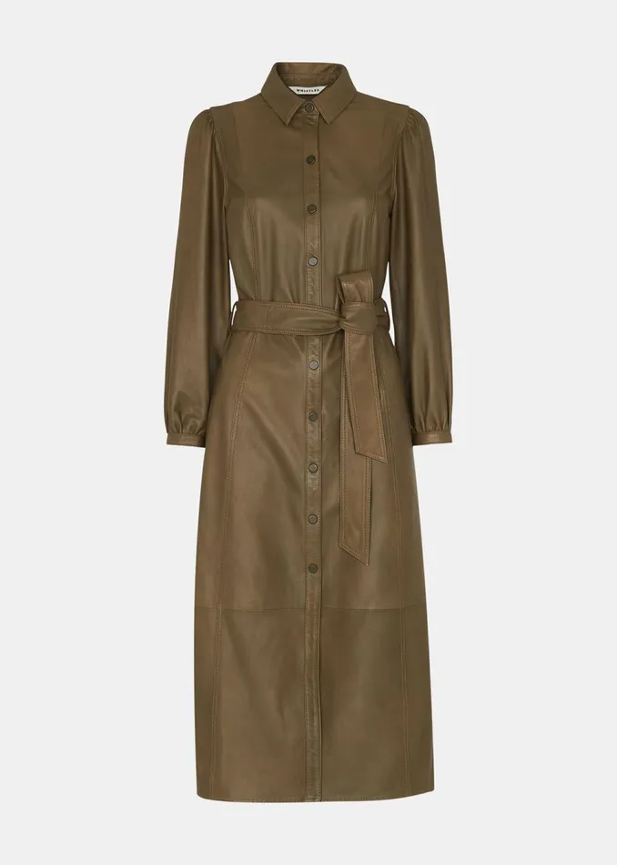 Women Dresses Whistles Khaki Phoebe Leather Shirt Dress