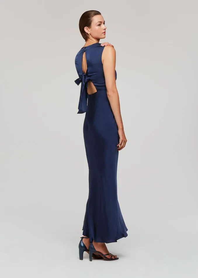 Women Dresses Whistles Navy Cowl Neck Satin Maxi Dress