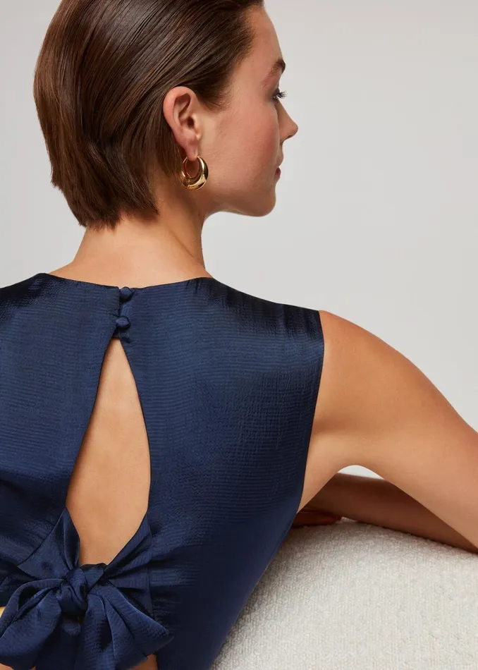 Women Dresses Whistles Navy Cowl Neck Satin Maxi Dress