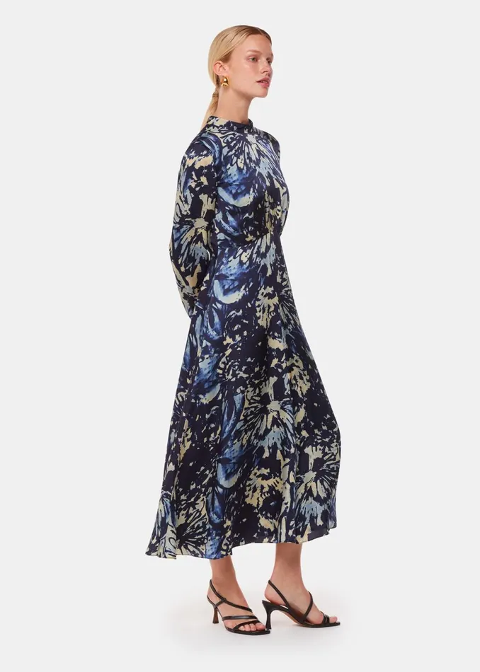 Women Dresses Whistles Navy Dazzled Floral Satin Dress
