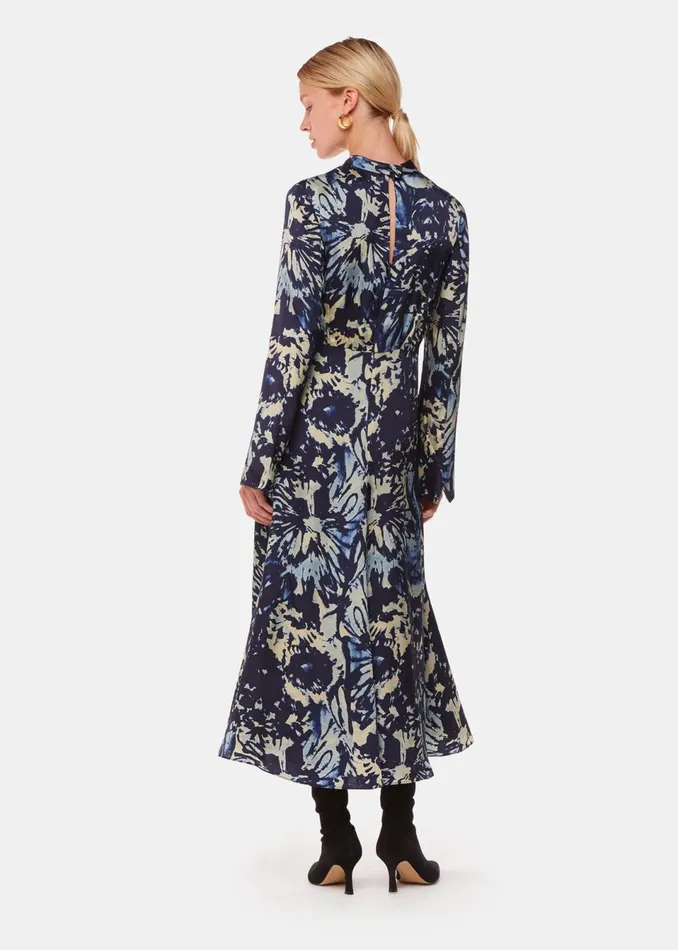 Women Dresses Whistles Navy Dazzled Floral Satin Dress